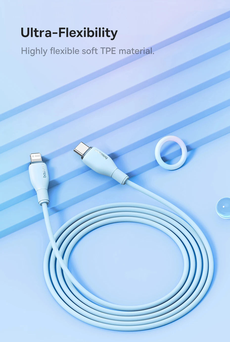 Baseus TPE 20W USB C Cable For IPhone 14 13 12 11 Pro Max XS Fast Charging Cable Type C To Lighting Date Wire For iPad Macbook