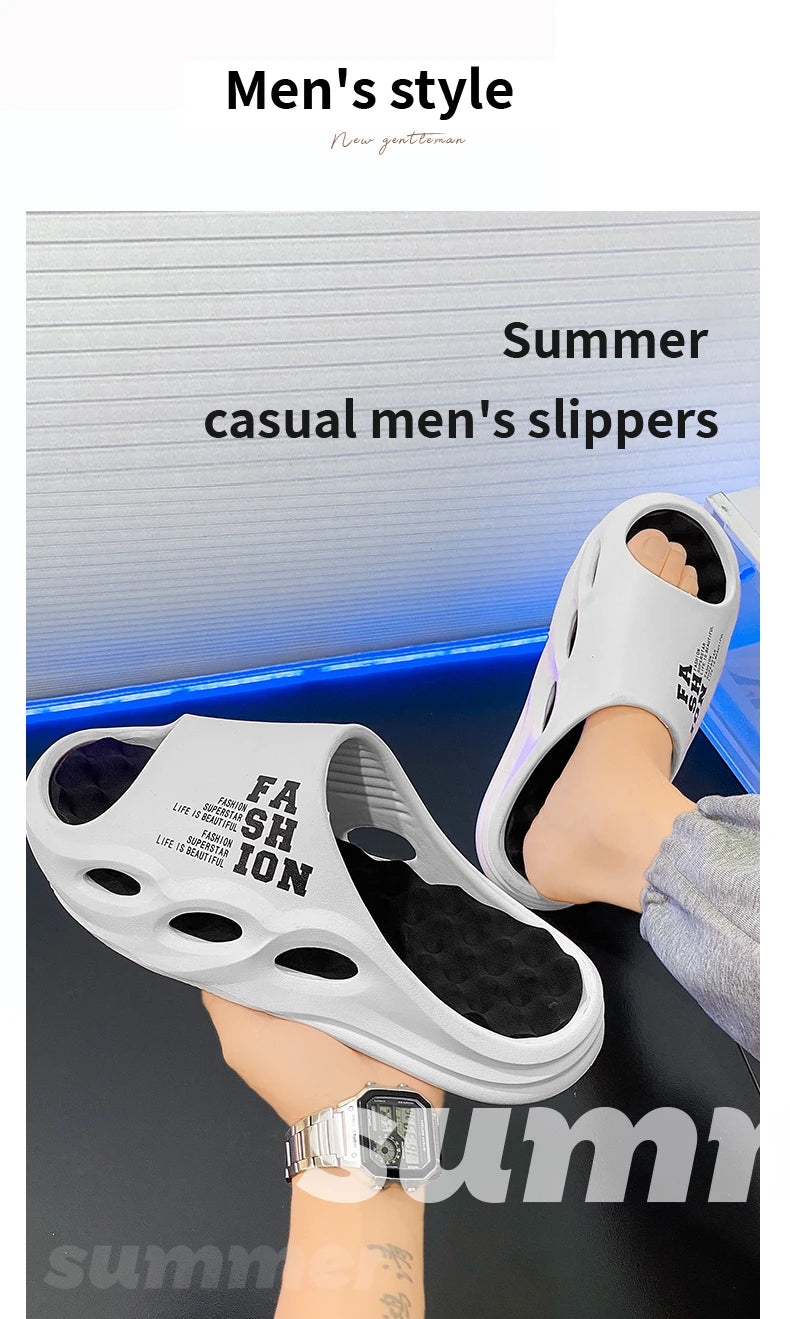 Men Fashion Massage Slippers Indoor/Outdoor Sandals Beach Flip Flop Thick Sole Male Slides Summer Non-Slip Men Shower Slippers - Shoppiline