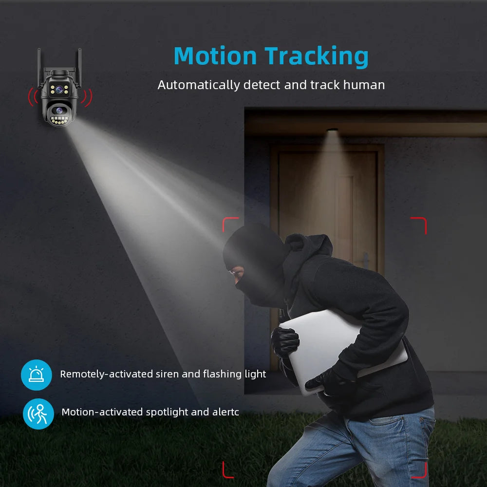 4K 8MP HD Wifi PTZ Camera Outdoor 4MP Dual Lens Dual Screen AI Auto Tracking IP Camera CCTV Audio Video Surveillance P2P iCSee - Shoppiline