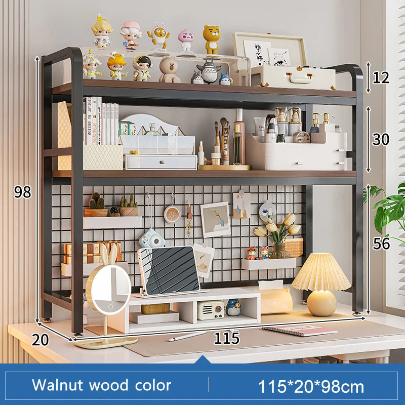 Bookcase Gaming Table Grid Bookshelf Desktop Multi-layer Wrought Iron Shelf Student Computer Desk Table  Wooden Shelves Rack