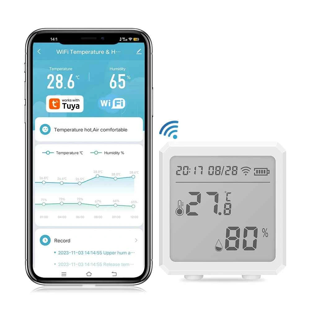 ONENUO Tuya WIFI Temperature Humidity Sensor Hygrometer Thermometer Smart Home APP Remote Moniter Support Alexa Assistant
