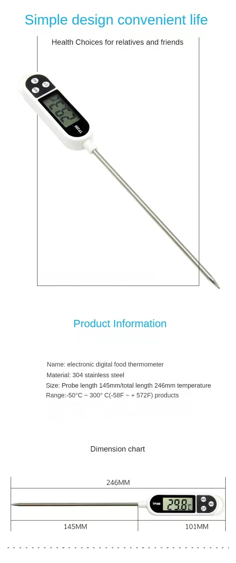 Haushalts-Lebensmittelthermometer mit Edelstahlsonde, Stift-Typ, Milchtemperatur, Kochthermometer