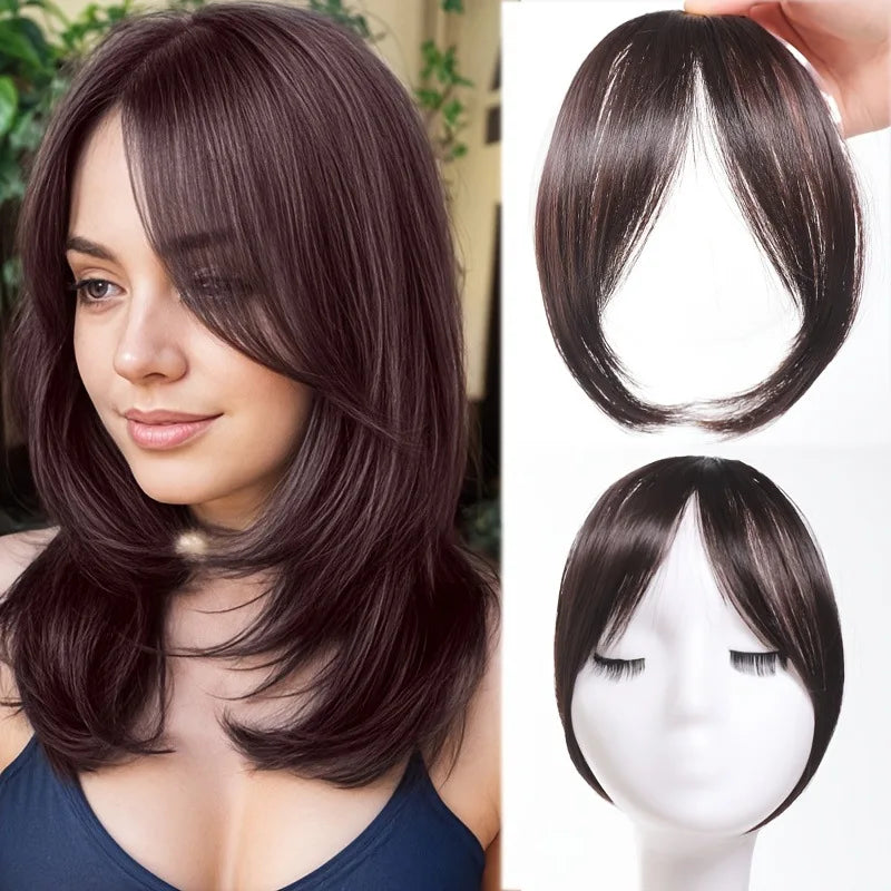 Synthesis Wig Middle-Part Bangs Hair Extensions Clip In Forehead Natural Seamless French Oblique Bangs Eight-Character Bangs