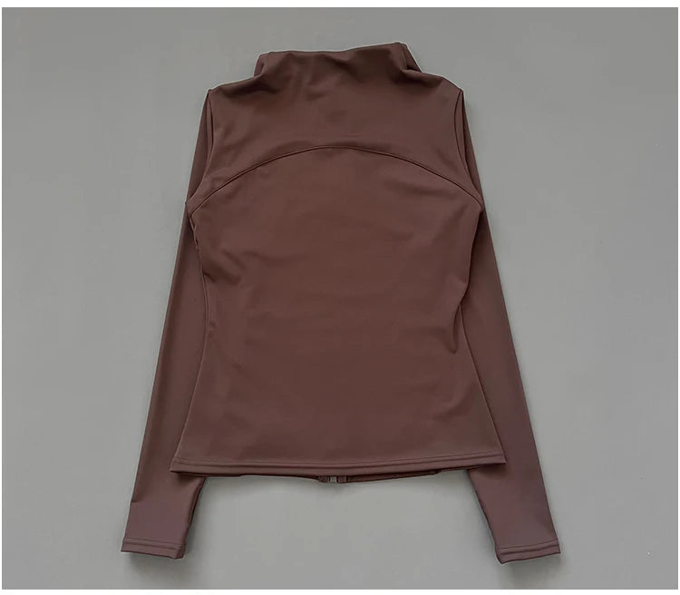 Veste de Fitness à Col Montant Séchage Rapide pour Femme, Coupe Cintrée, Fermeture Éclair, Vêtement de Yoga, Manches Longues, Respirant, Course à Pied, Sport, Cyclisme