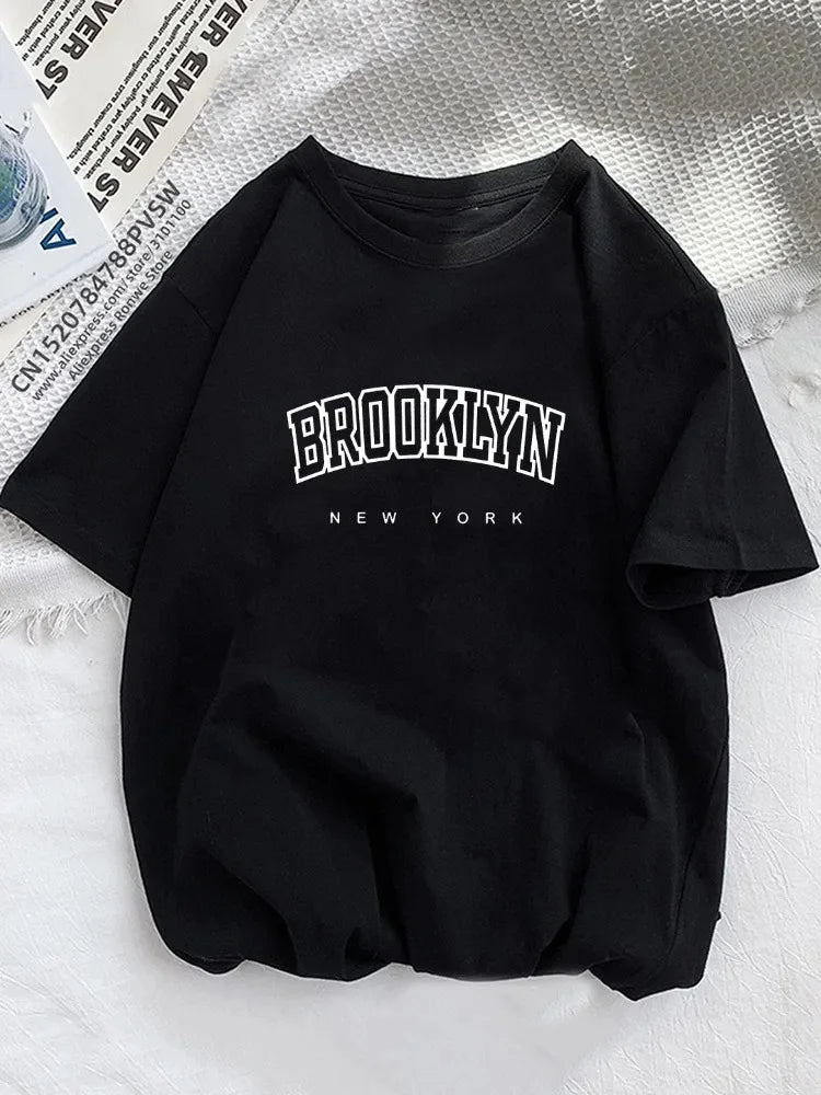 Damen Brooklyn Letter Print T-Shirt Mädchen Grafik Harajuku 2023 Streetwear Kleidung Lässig Weiblich Y2K Oberteile T-Shirt