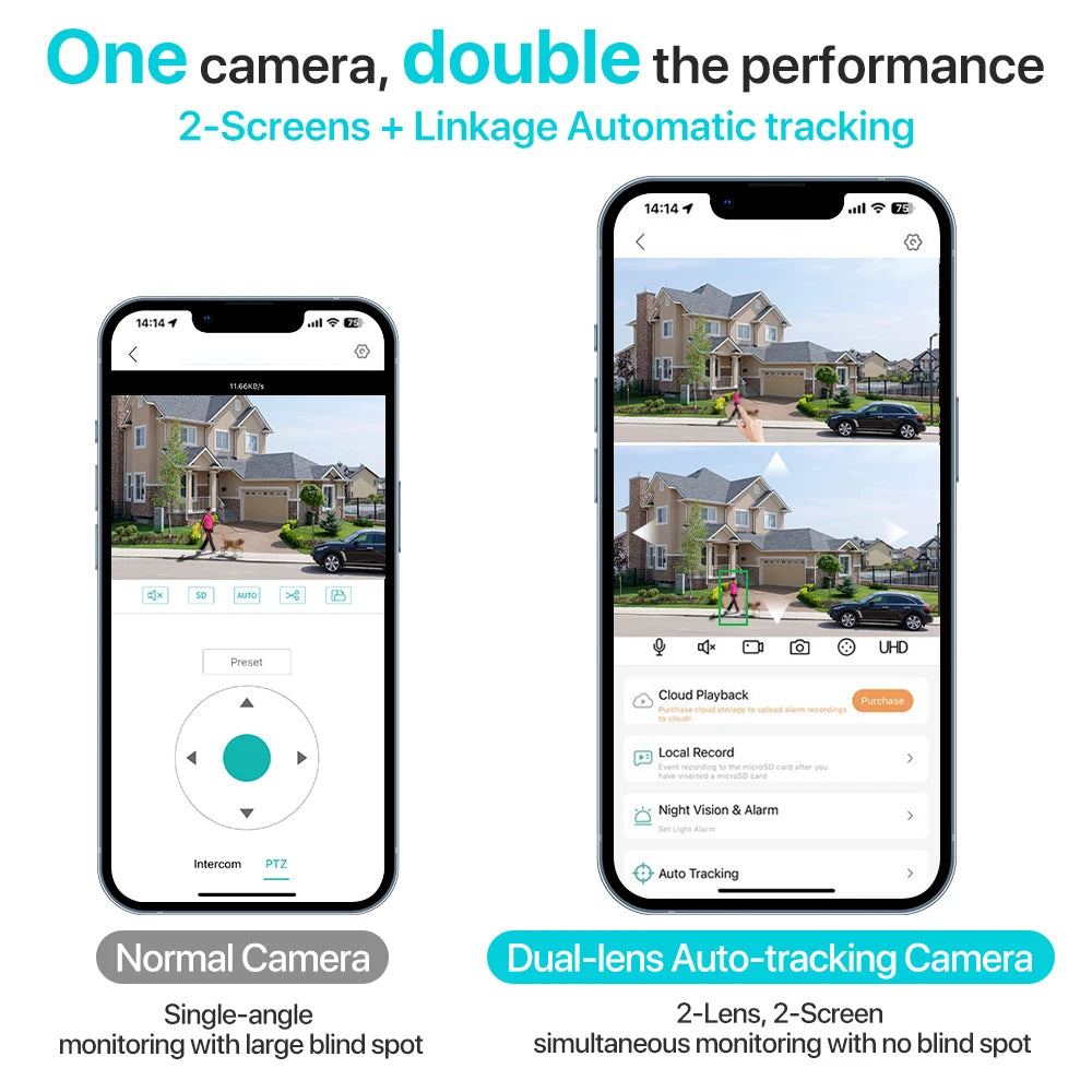 4K 8MP HD Wifi PTZ Camera Outdoor 4MP Dual Lens Dual Screen AI Auto Tracking IP Camera CCTV Audio Video Surveillance P2P iCSee - Shoppiline
