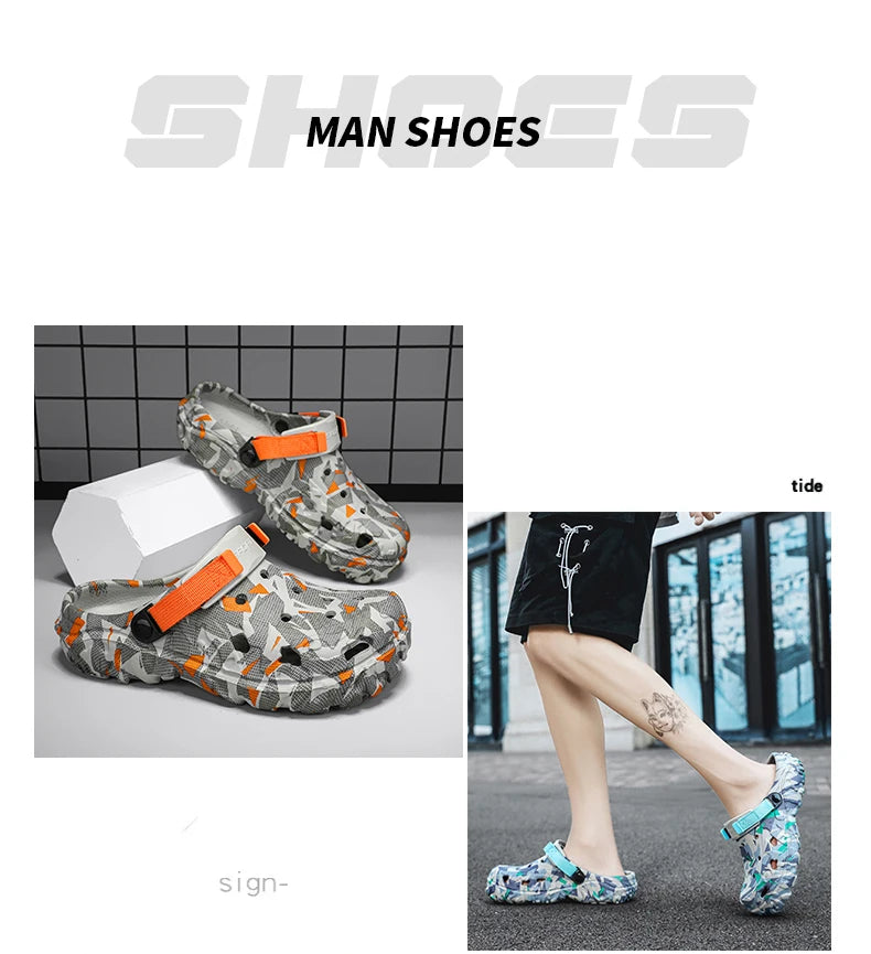 New Men's Clogs Slippers Sandal Male Garden Shoes Flat Camouflage Sandals Male Sneakers Outdoor Flip Flops Home Clogs - Shoppiline