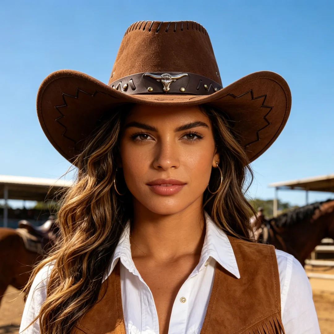 Artificial Suede Western Cowboy Hats Vintage Big-edge Gentleman Cowgirl Jazz Hat Holidays Party Cosplay Ha