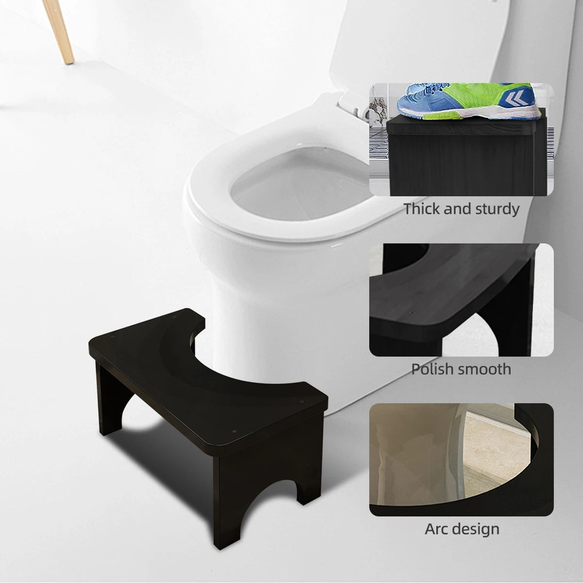 Tabouret de toilette accroupi portable en bambou robuste pour adultes, large et stable, tabouret de pot de chambre, facile à utiliser et à nettoyer, conception portable
