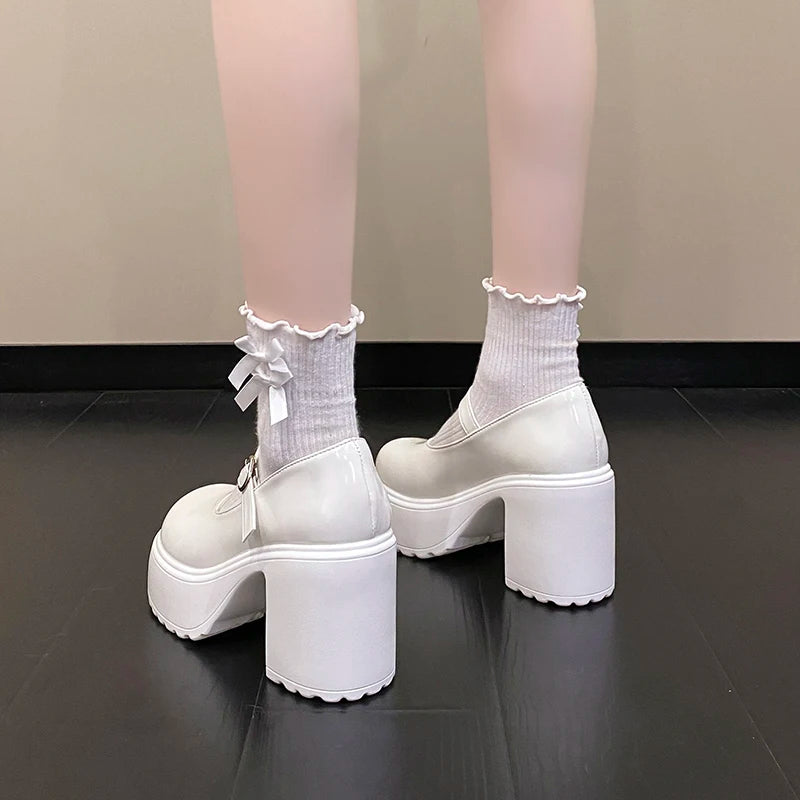 Schwarze Super High Heels Mary Jane Schuhe Damen 2026 Goth Chunky Plateaupumps Damen Übergröße Knöchelschnalle Party Lolita Schuhe 42