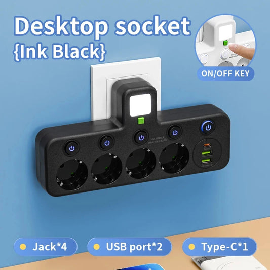 EU Plug Outlet Socket 5 Sockets Electrical Socket No Extension Cord With or without USB Type-C Ports Two specifications
