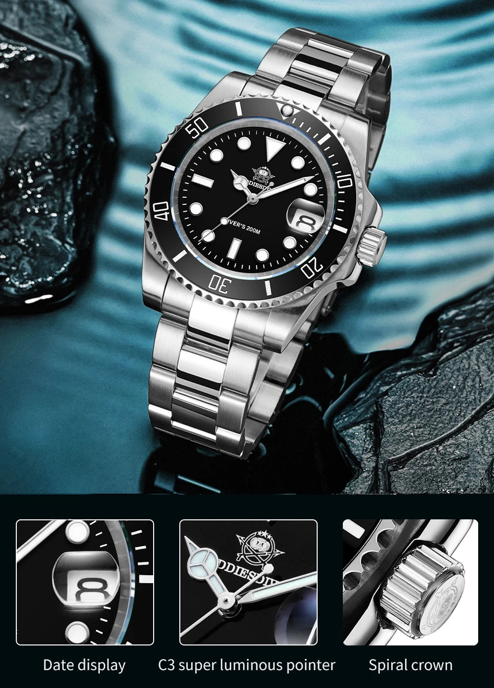 ADDIESDIVE Stainless Steel Watch Men's European and American Business Leisure Quartz Watch Waterproof Outdoor Sports Watch