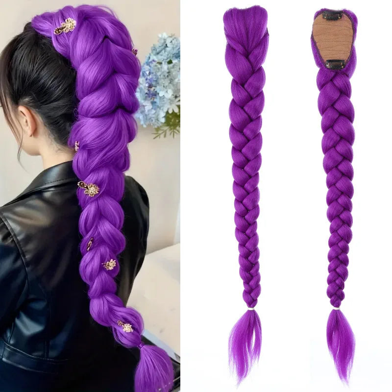 synthetic woven purple hair ponytail cosplay costume hairstyle for children girls Halloween Christmas