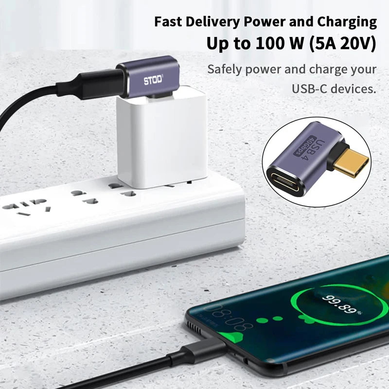USB4.0 40Gbps OTG C-type 90 degree Adapter 100W 5A USB C to Type C Fast Charging Converter USB C Data Adapter For Macbook 8K60HZ