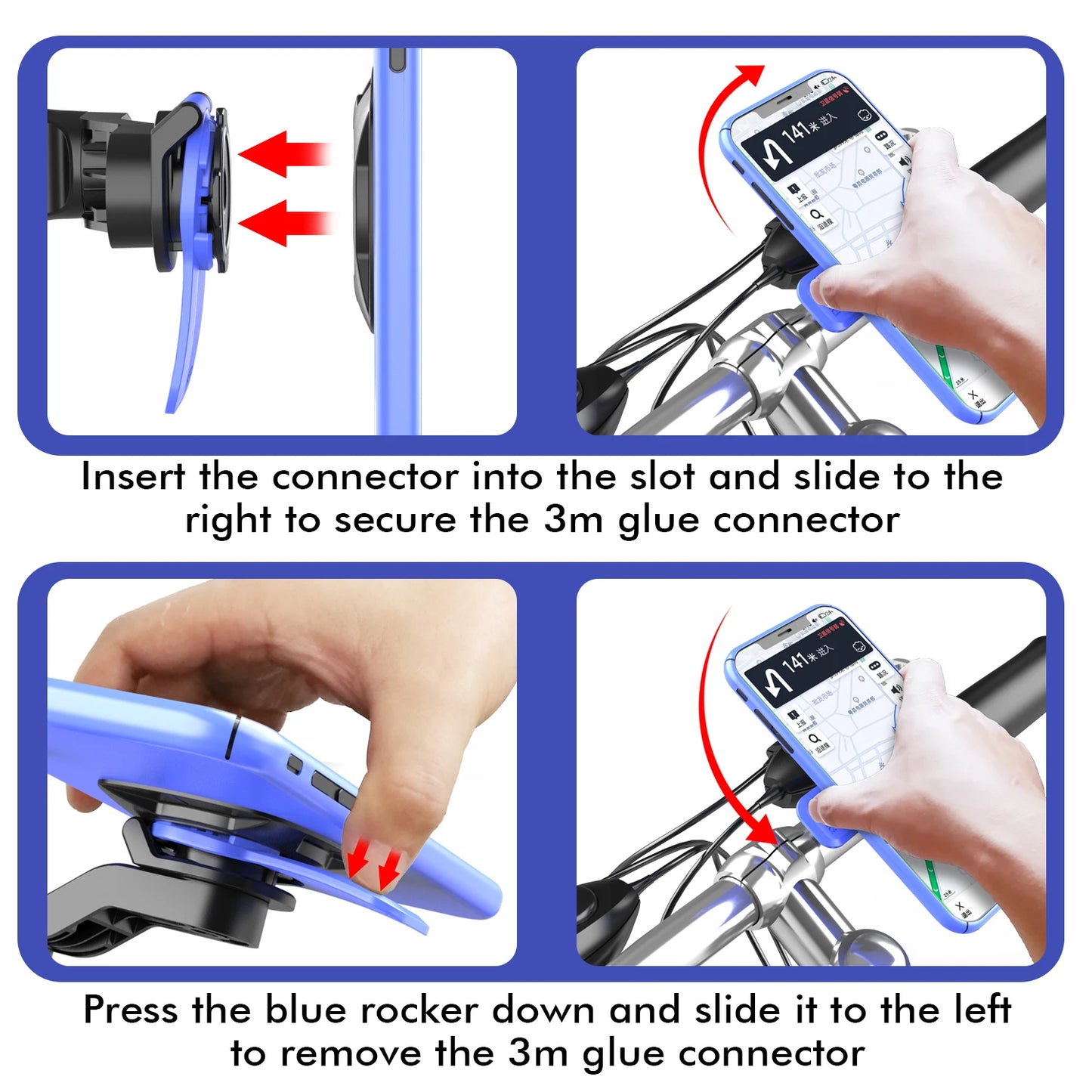 Universal Bicycle Mount for Bicycle and Motorcycle Phone Holder, Mobile Phone Holder for MTB 360° Rotatable for MTB or Road Bike