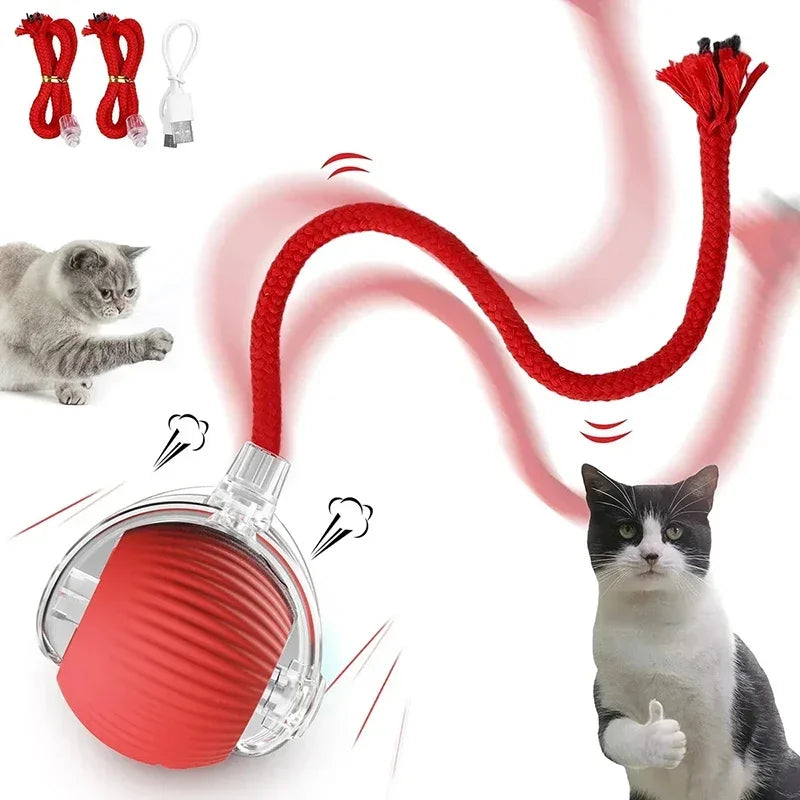 Rechargeable Automatic Rolling Ball Cat Toy – Fake Tail, Imitate Mouse, Electric Interactive for Cats & Dogs
