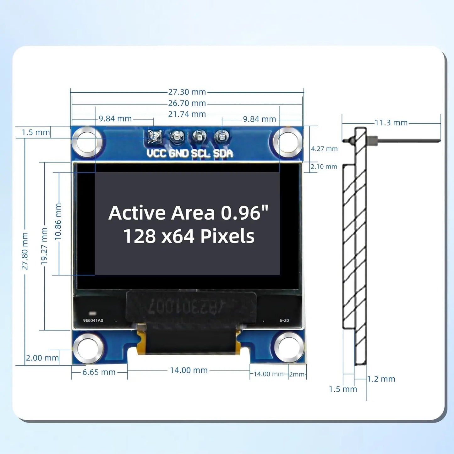 0.96 Inch OLED Display Module, 128x64 Pixel I2C SSD1306 Luminous OLED Screen Board Compatible with Arduino Raspberry Pi ESP32