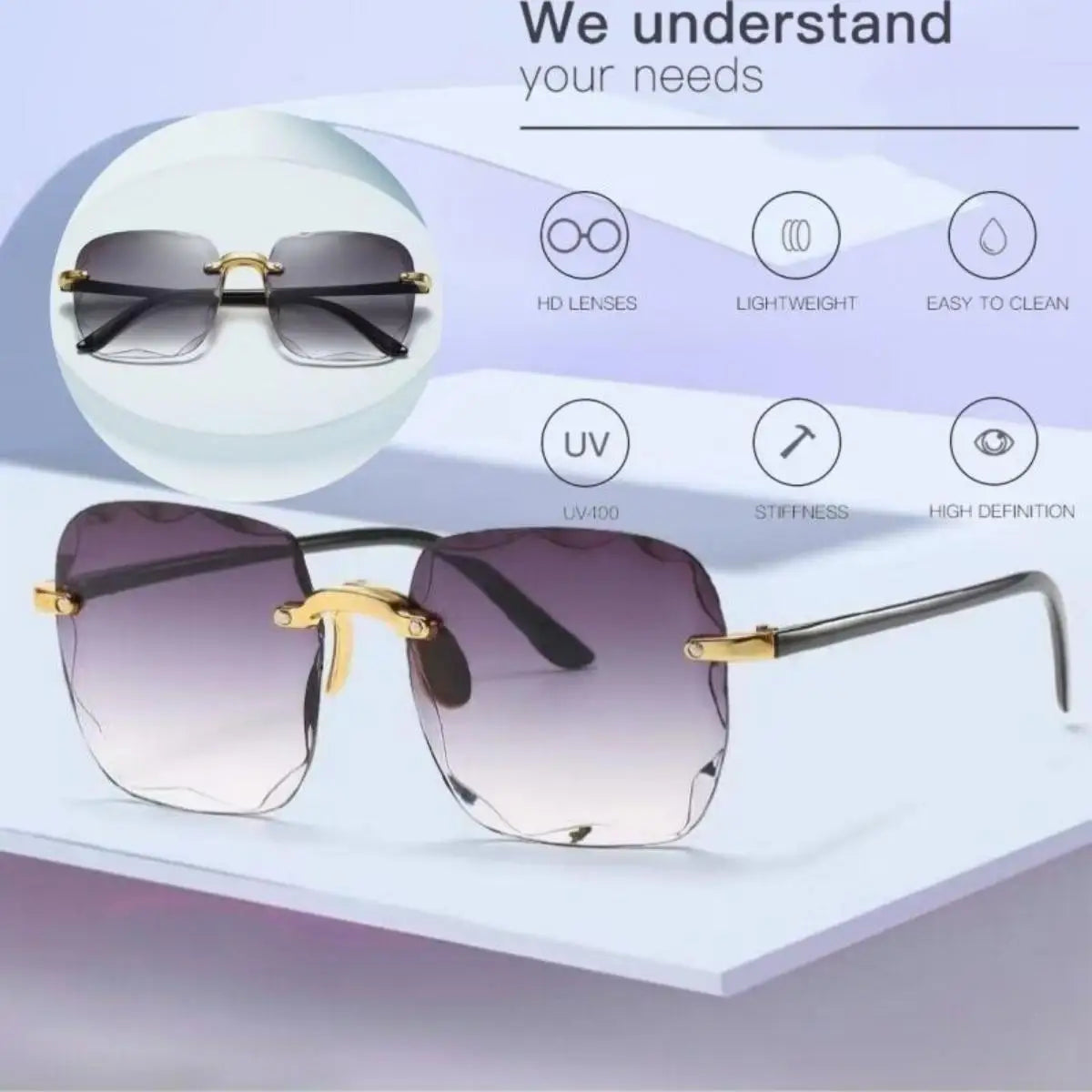 Frameless Sunglasses Y2K Gradient Fashion Korean Hip Pop Anti Ultraviolet Elegant Luxury Outdoor Travel Eyewear Women Unisex