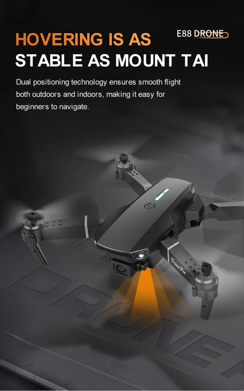 E88 ProIntelligent Folding Drone Supports single/Dual Camera Switching 4KPicture Quality+Wide-angle Shooting WiFiDirect Real-Tim - Shoppiline