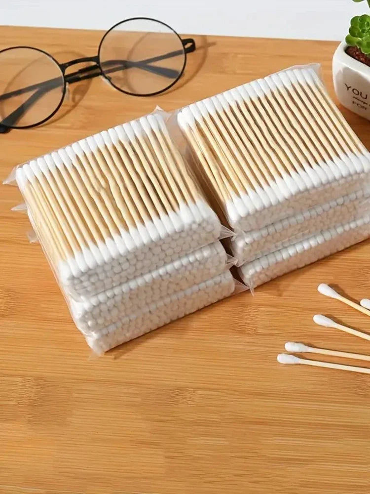 2000/1000pcs Double-Headed Wooden Cotton Swabs Unscented for Makeup Removal And Ear Cleaning.