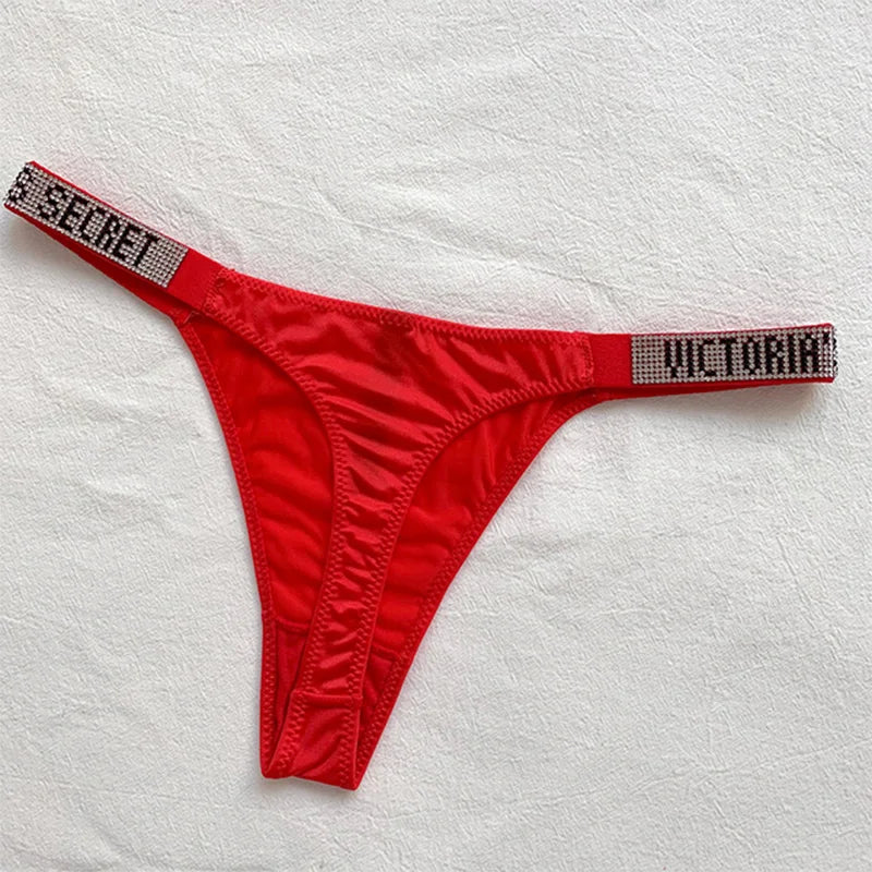 2025 New Sexy Pink Brand Lingerie Female Intimate Underwear Rise Women Panties Bra Rhinestone Letter Comfort Brief