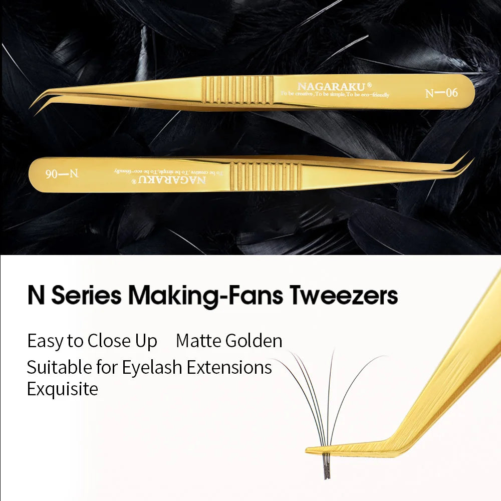 NAGARAKU Stainless Steel Straight Curved Nail Volume Eyelash Accurate Tweezers Nippers Pointed Clip Set Makeup Tools