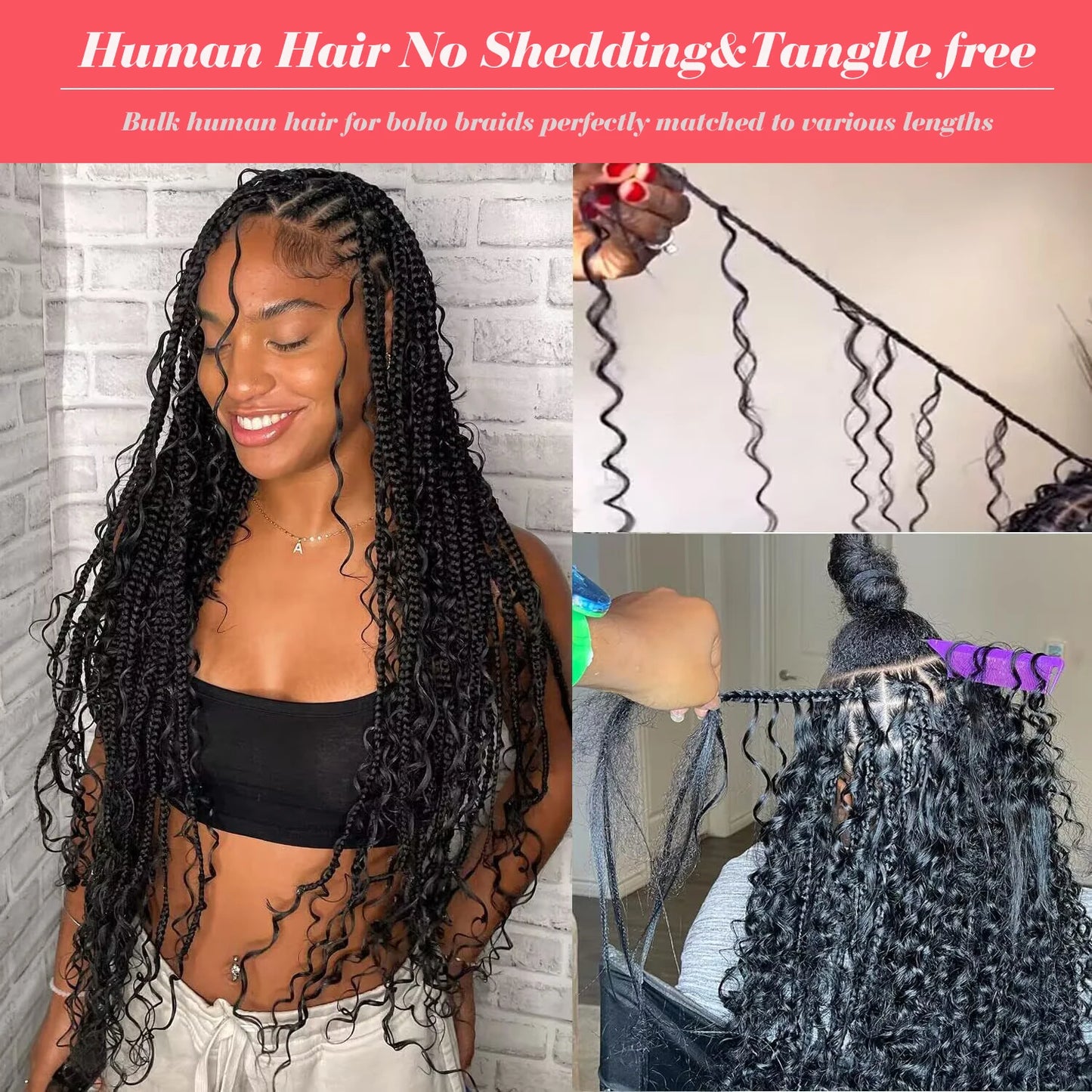 Cheveux à tresser humains Deep Wave en vrac Cheveux humains 100g Sans trame Extensions de cheveux humains Cheveux à tresser humains micro pour tresses bohèmes