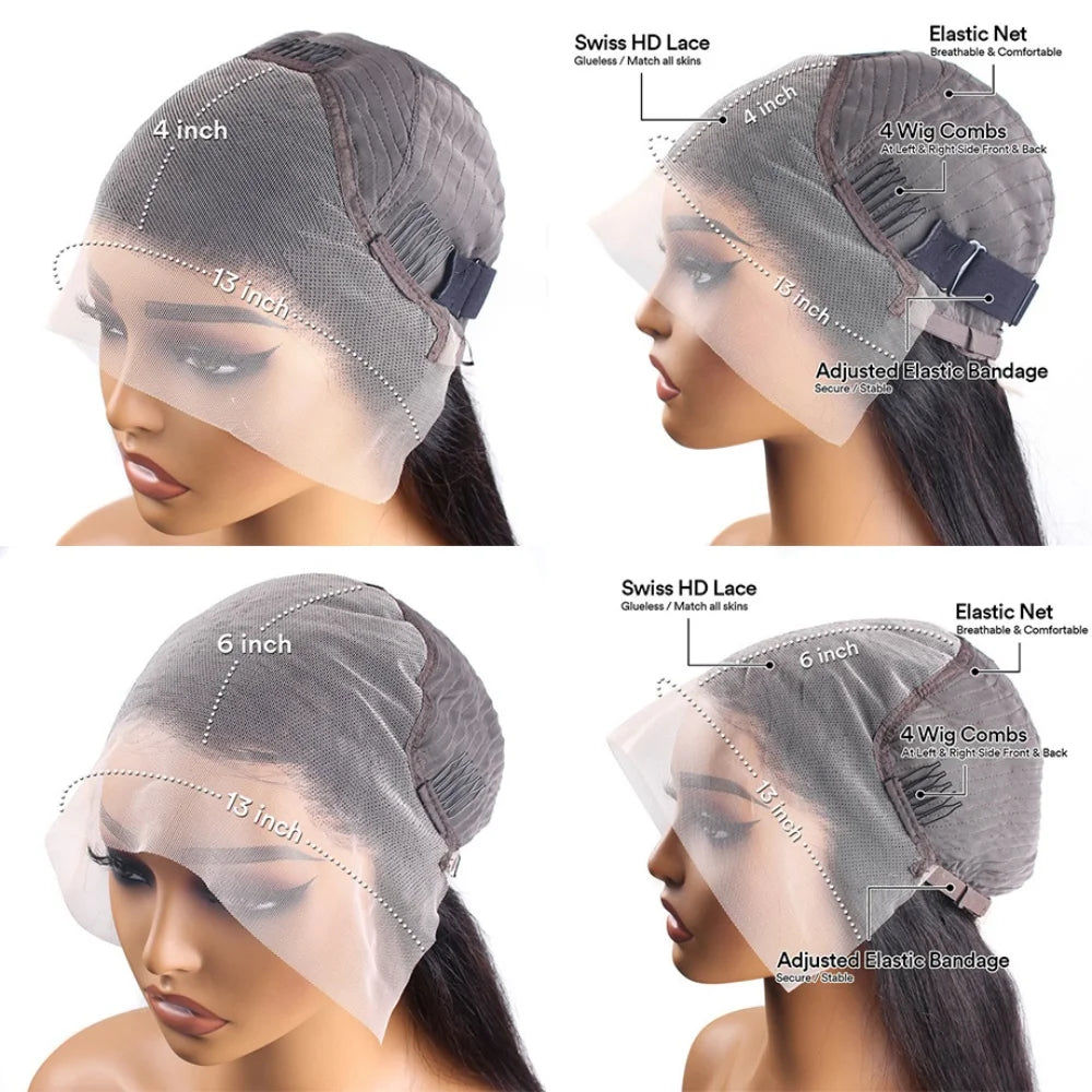 13x4 13x6 HD Transparent Lace Frontal Wig 250 Density Water Deep Wave Curly Wig Daily Wear