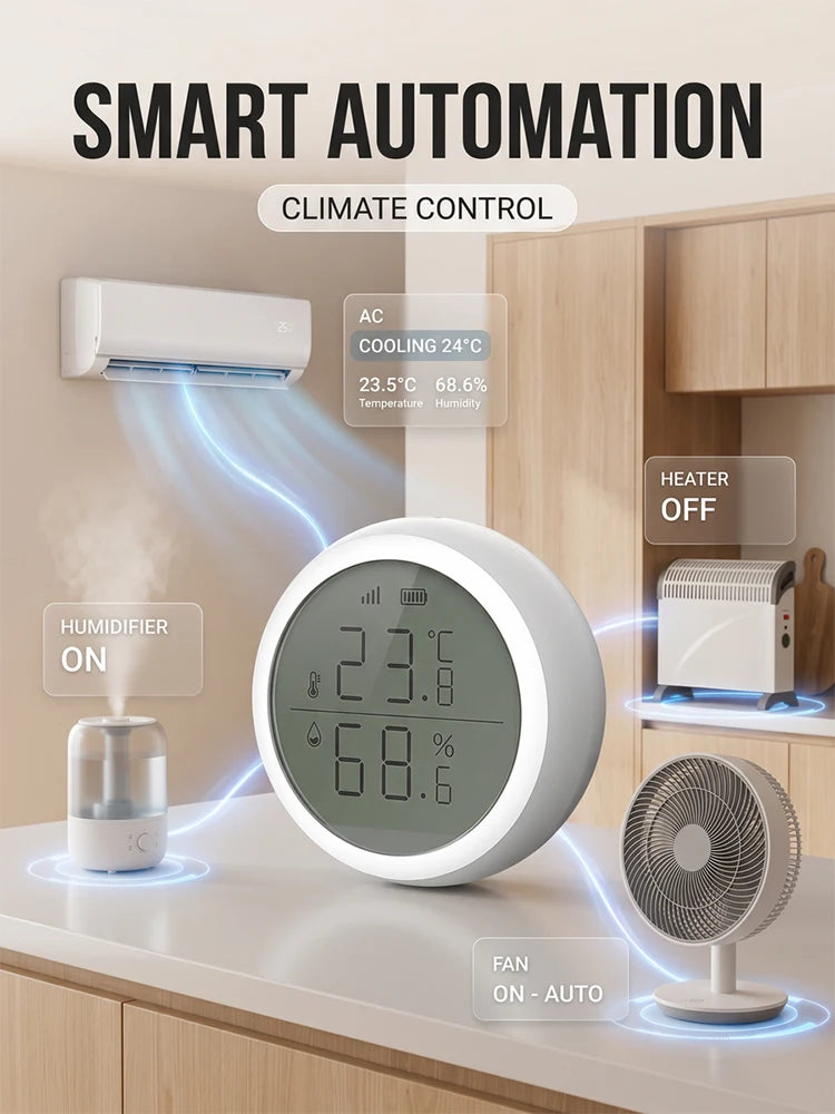 Wireless Temperature Humidity Sensor Indoor Compatible with Tuya Smart Life App ZigBee Alexa/Google Home for Baby Room Cellar