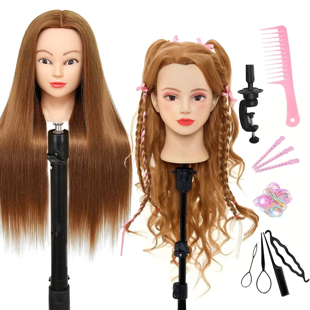 Mannequin Head with 11pcs Hair Heavy-Duty Clamp Holder Base, Braiding Tools - for Salon, Beauty School Practice Set