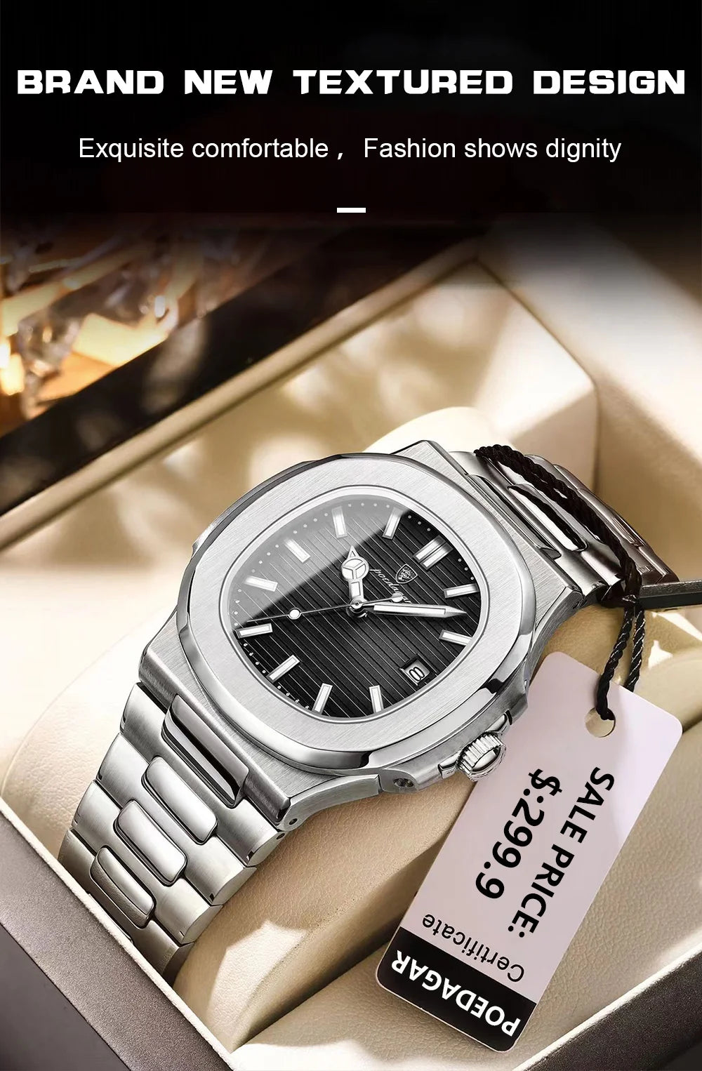 POEDAGAR Top Luxusmarke Herrenuhr Sport Wasserdicht Leuchtend Datum Herrenarmbanduhr Quadratisches Zifferblatt Quarz Herrenuhren Hohe Qualität