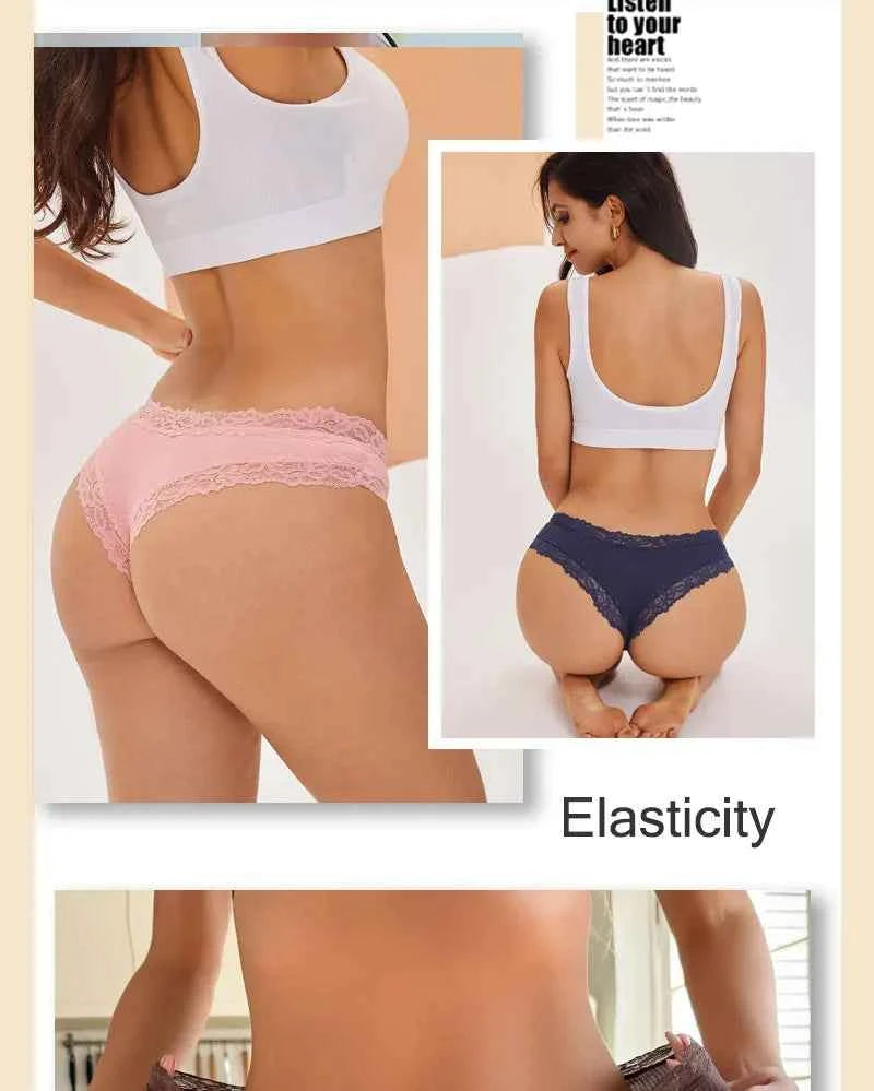 5PCS/Set Women Lace Seamless Cotton Panties Sexy Brazilian Pants Ribbed Breathable Girls Underwear Soft Plus Size Lingerie S-XL