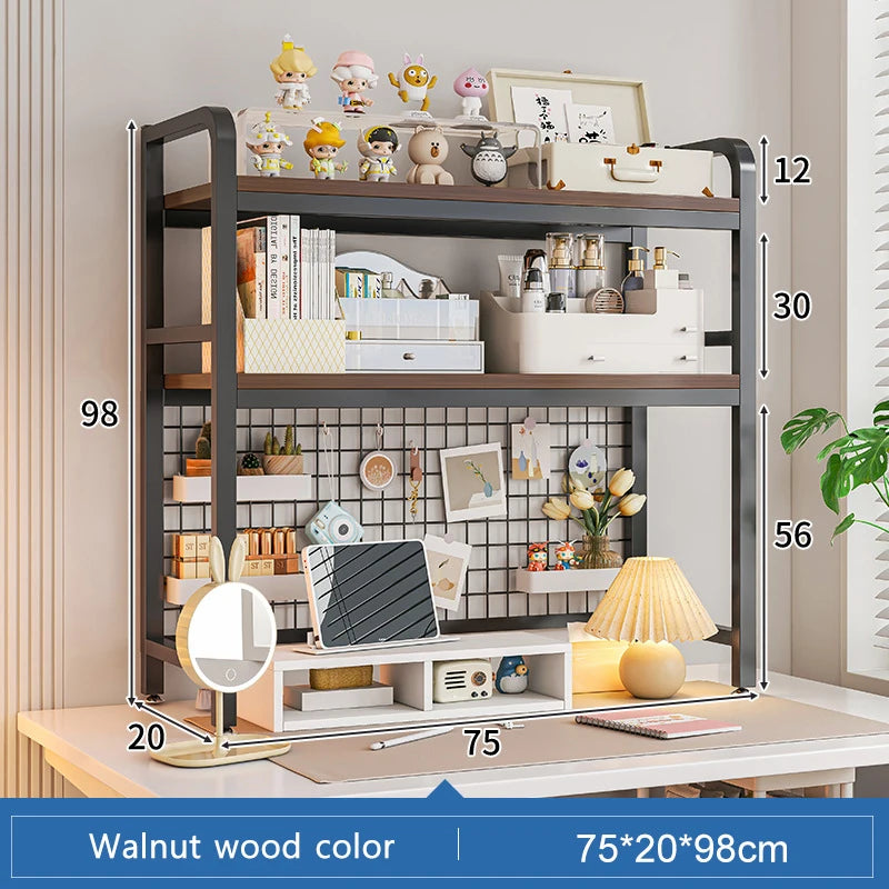 Bookcase Gaming Table Grid Bookshelf Desktop Multi-layer Wrought Iron Shelf Student Computer Desk Table  Wooden Shelves Rack