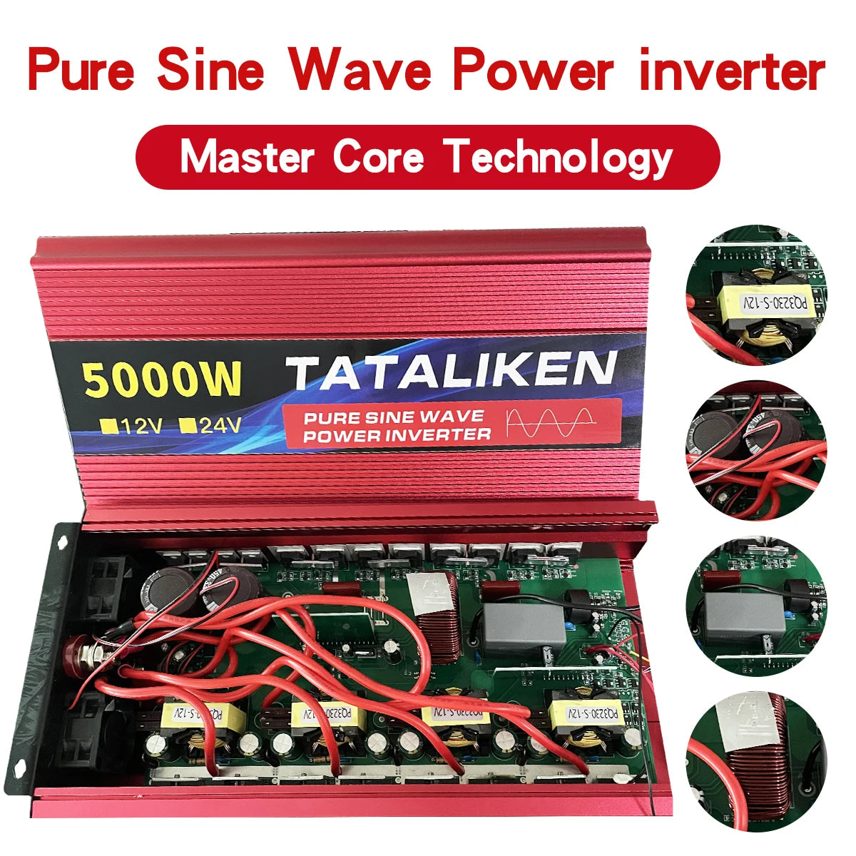 Inverter Pure Sine Wave  2500W/3500W/4500W/5000WDC 12V/24V to AC 220V 230V Voltage Transfer Converter Charging Adapter EU Socket - Shoppiline