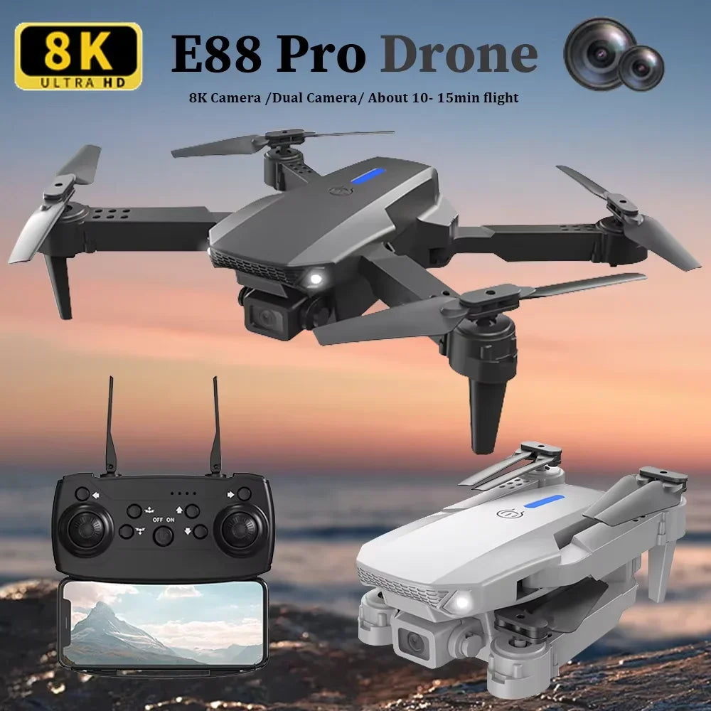 KBDFA 2025 E88 Drone RC Professionnel HD 4K avec Caméra Grand Angle, Hélicoptère Pliable, Quadricoptère, Jouet Cadeau pour Enfant