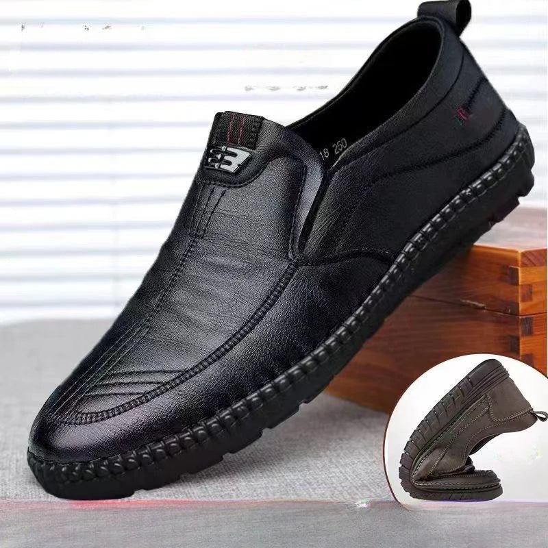 Mens Leather Loafers Non Slip Walking Flats Breathable Outdoor Slip on Casual Shoes for Male Work Office Driving Sneakers2 - Shoppiline