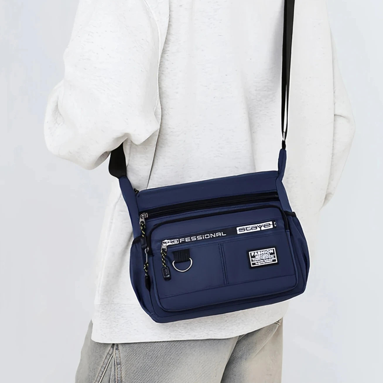 HOMEFISH Men's Cross-Body Bag with Multi-Layered Pockets, Adjustable Shoulder Strap, Business Single-Shoulder Bag