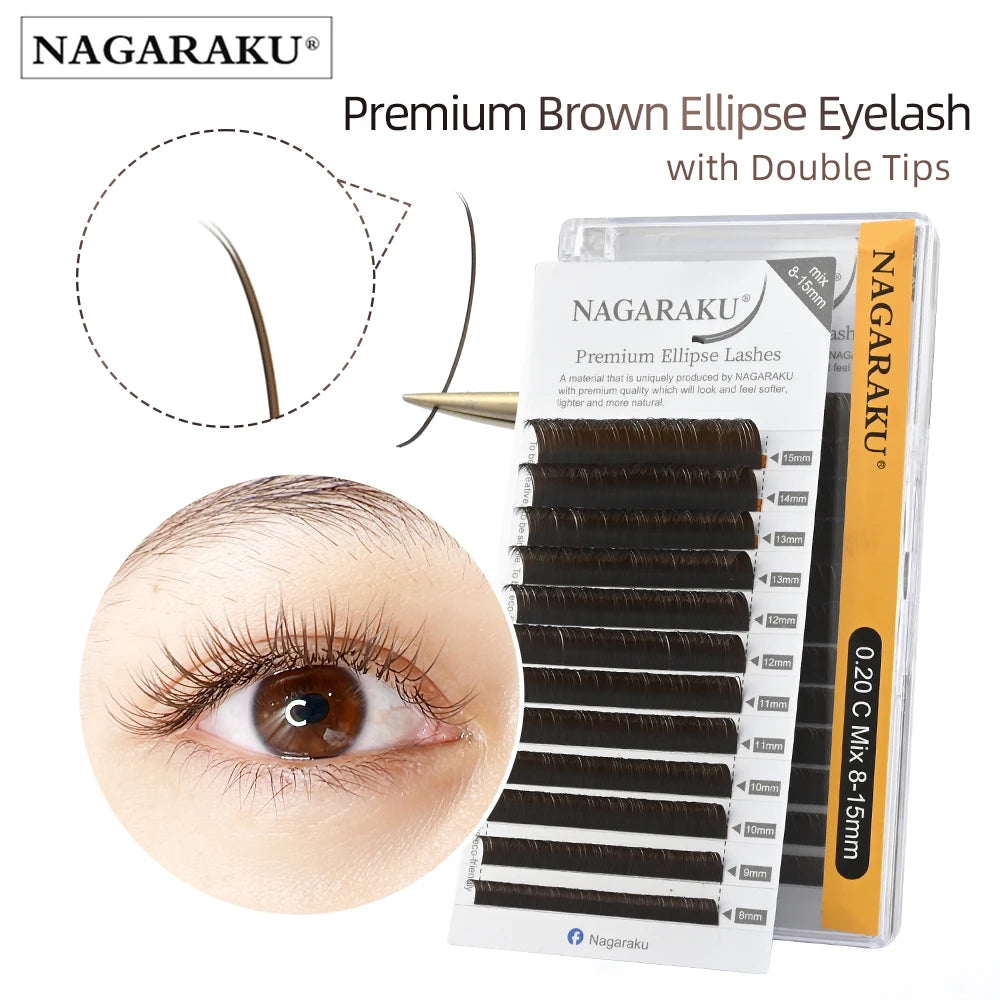 NAGARAKU Flat Split Tips Soft Natural Charcoal Ellipse Extension Supplies Brown Black Grey Light Black