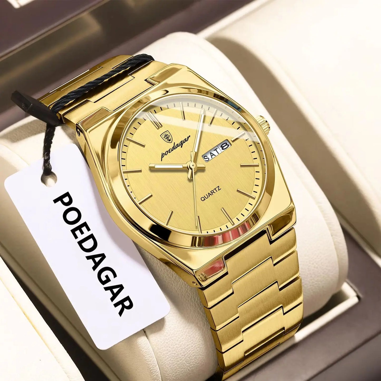 POEDAGAR Mode Klassische Herrenuhr Wasserdichte Leuchtende Datumsanzeige Wochenanzeige Luxus Herrenuhr Edelstahl Quarz Business Herrenuhren