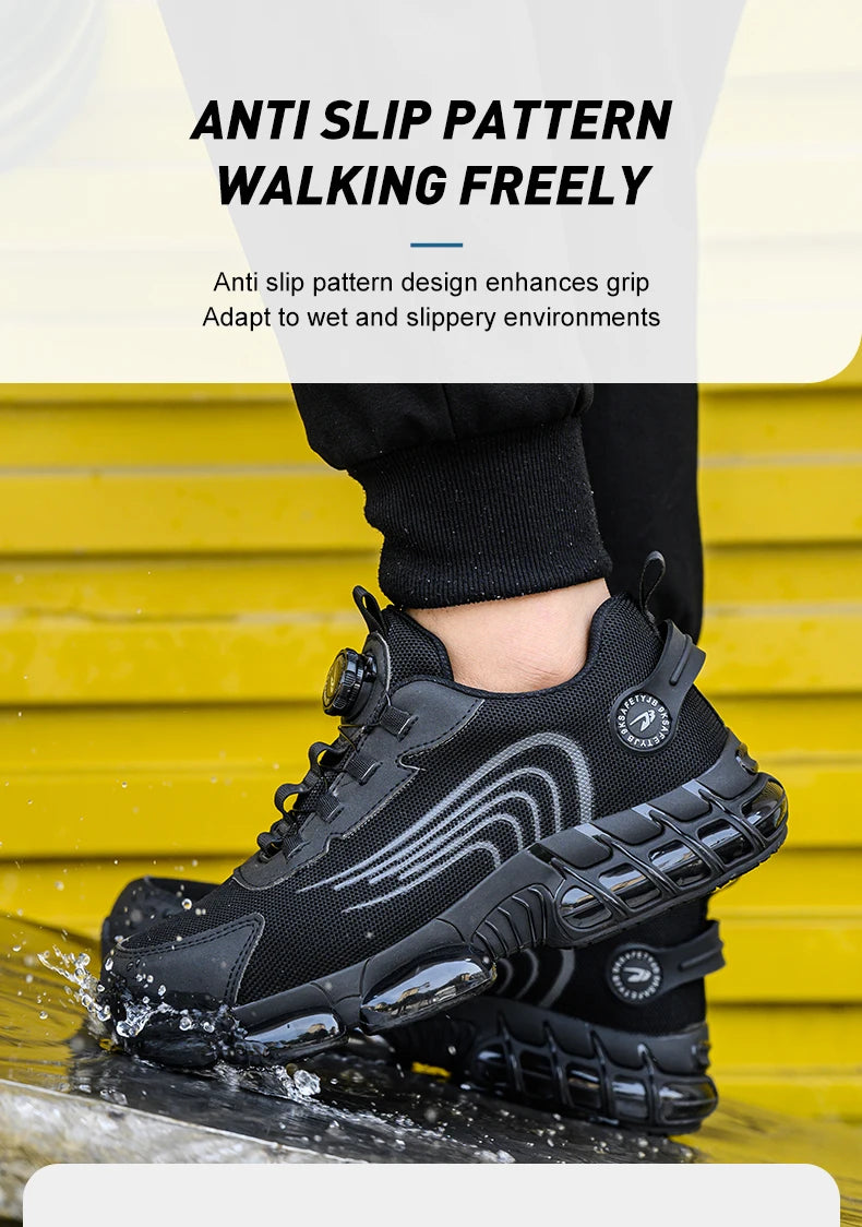 Rotary Buckle Work Safety Shoes For Men and Women Air Soft Sole Lightweight Protective Work Sneakers Men Breathable Boots - Shoppiline
