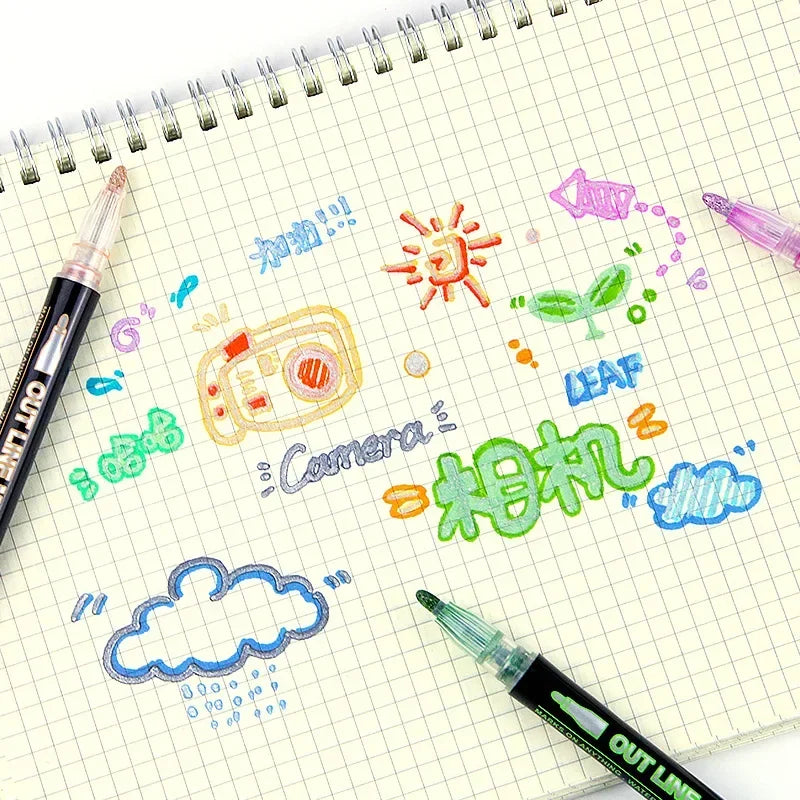 36 Color Double Line Outline Art Pen Marker Pen DIY Graffiti Outline Marker Pen Highlighter Scrapbook Diary Poster Card - Shoppiline