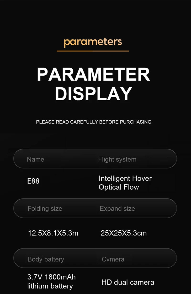 E88 ProIntelligent Folding Drone Supports single/Dual Camera Switching 4KPicture Quality+Wide-angle Shooting WiFiDirect Real-Tim - Shoppiline