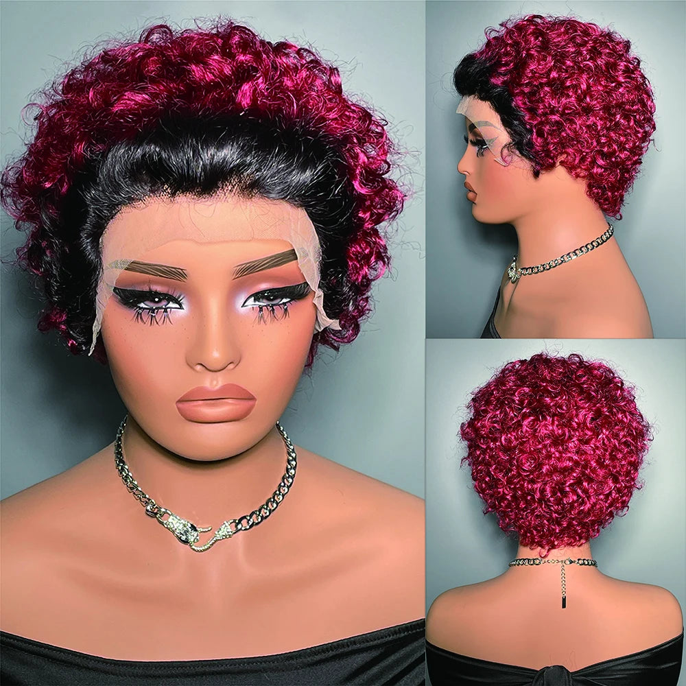 Kurze lockige Perücke Transparente Lace-Front Echthaarperücke Pixie Cut Perücken Brasilianische Wasserwelle Echthaarperücken für Frauen
