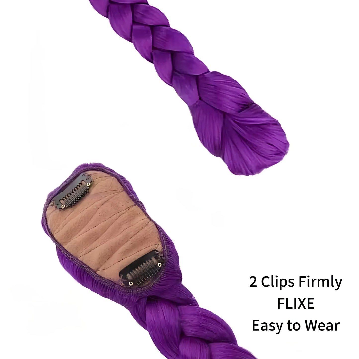 26inch Synthetic Braided Purple Hair Ponytail Rumi Costume Hairstyle Long Ponytail with Clips for Kids Girls Halloween Christmas