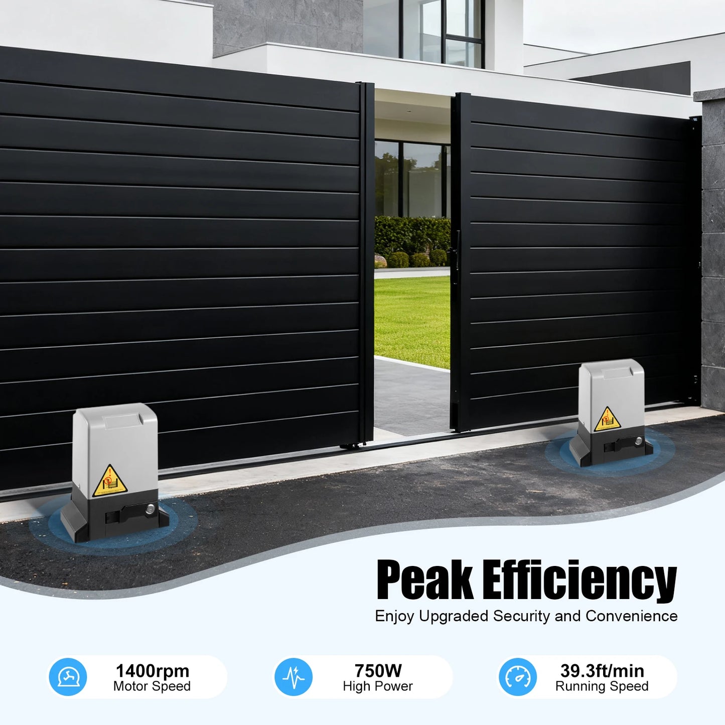 Automatic Gate Opener with 6pcs Sliding Door Gear Rack, 750W Electric Sliding Gate Opener 1600Kg 12m Automatic Sliding Gate Drive Low Noise 50dB Automatic Gate Opener Electric Gate Opener Kit with 2 Remote Control & 2 Infrare