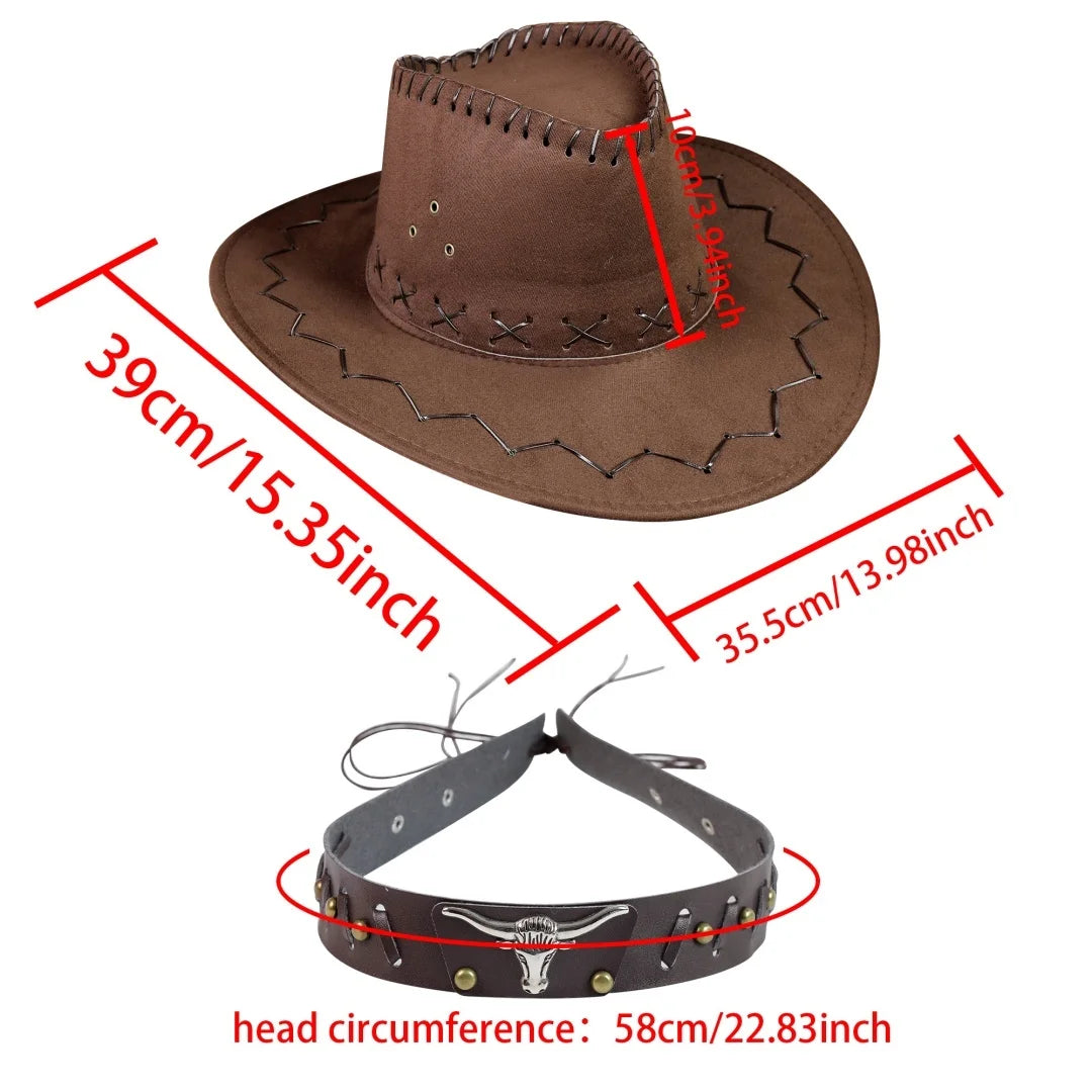 Artificial Suede Western Cowboy Hats Vintage Big-edge Gentleman Cowgirl Jazz Hat Holidays Party Cosplay Ha