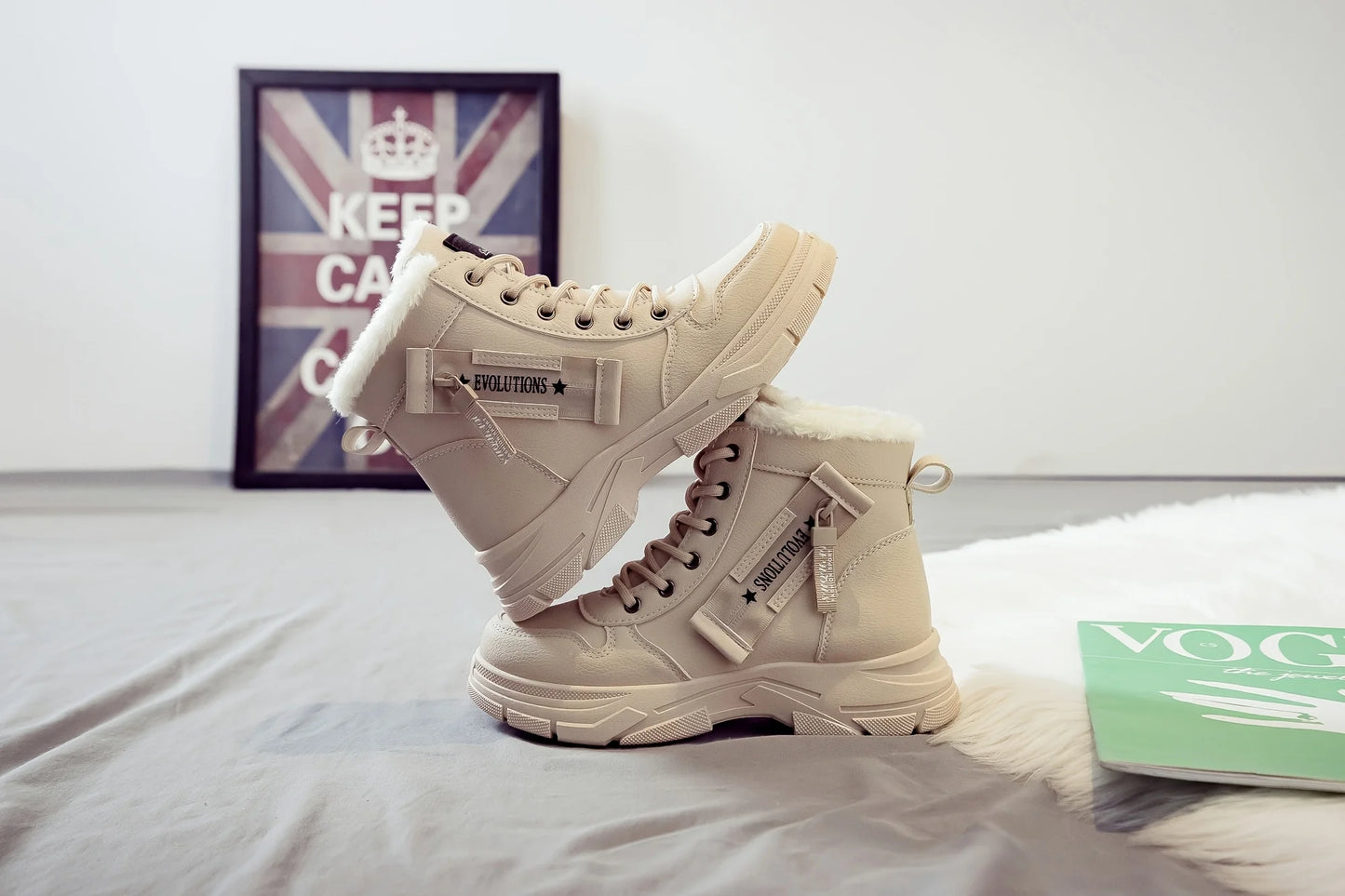 Bottines pour femme, bottes courtes, bottes d'hiver avec doublure épaisse et isolation, élégantes et polyvalentes, bottes d'hiver à semelle épaisse
