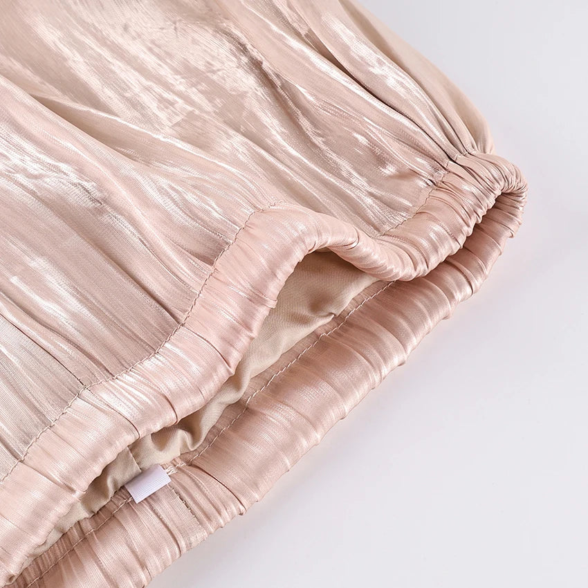 Linad Elegant Pink Crepe Loose Bloomers For Woman Street Chic Pleated Trousers Female Autumn Vintage High Waist Long Pants 2025