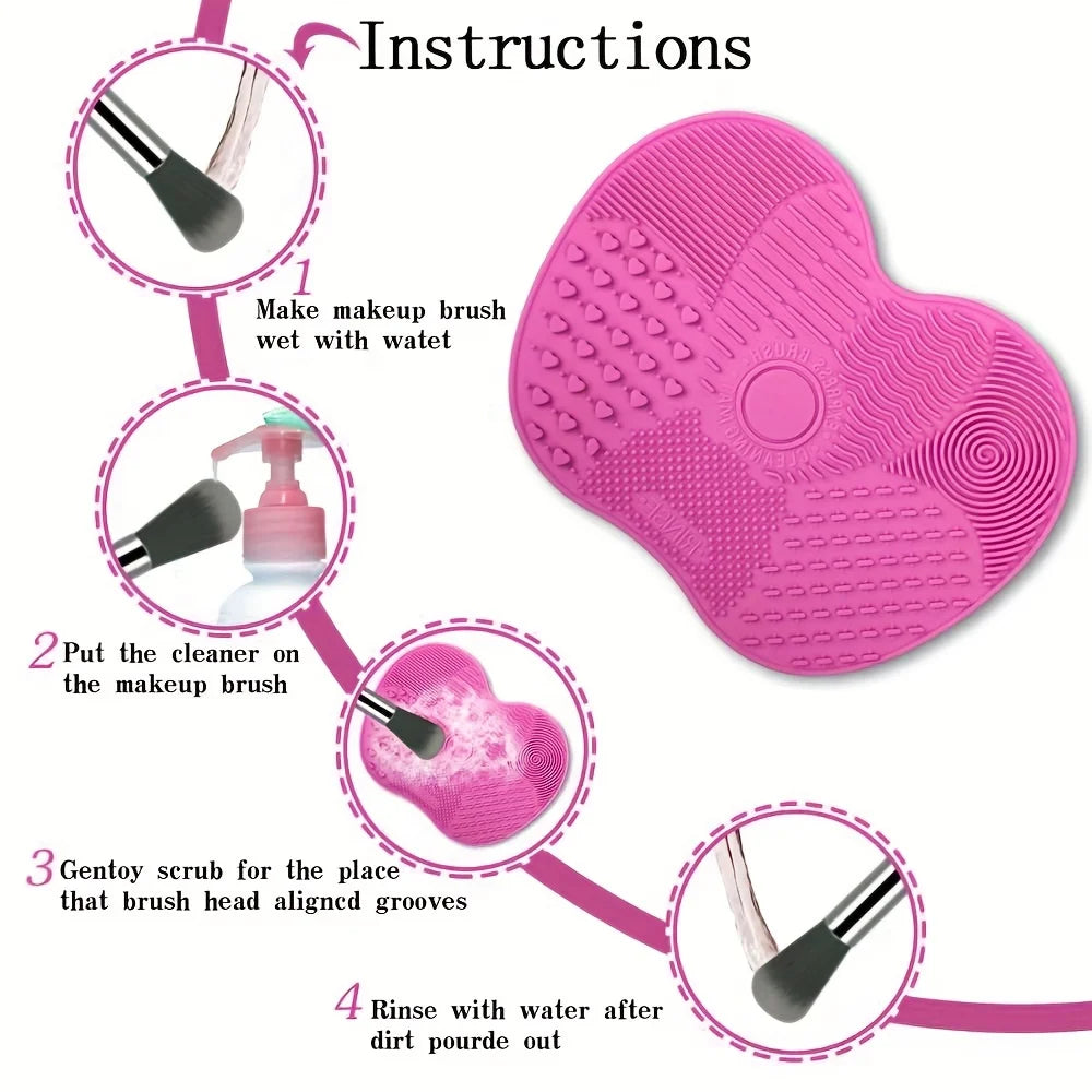 Apple Shaped Silicone  Makeup Brush Cleaning Pad-Efficient & Portable & Reusable Makeup Brush Cleaning Mat With Suction Cup