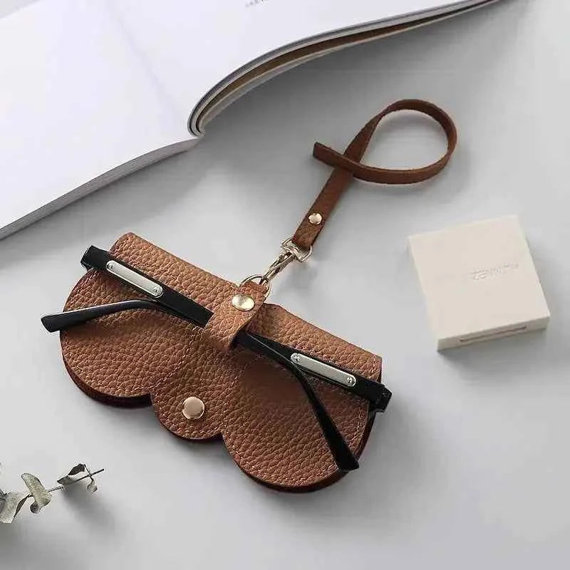 Litchi Embossed PU Leather Glasses Case Cute Hanging Eyewear Holder for Sunglasses Reading Glasses Portable Travel Storage Bag
